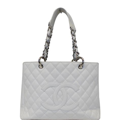 chanel white quilted tote|Chanel caviar shopping tote price.